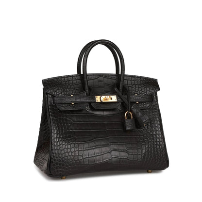 Hermès Cow Leather Birkin 25 Handbag – Black with Golden Hardware