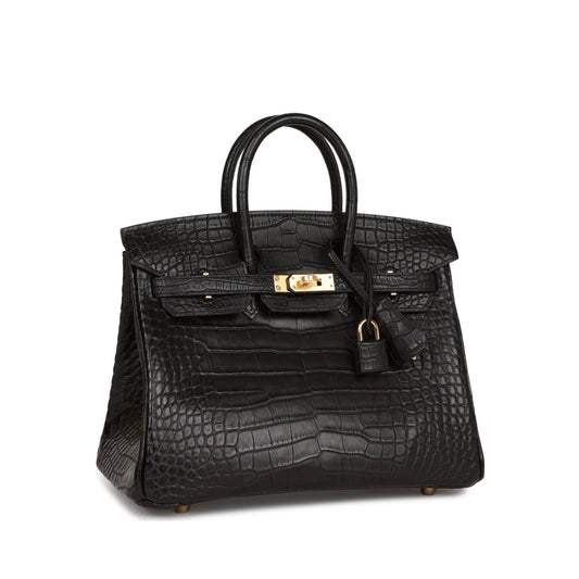 Hermès Cow Leather Birkin 25 Handbag – Black with Golden Hardware