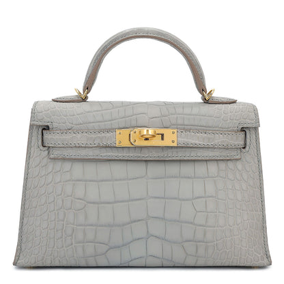 Hermès Mini Kelly II Premium Cow Leather Glacier White Golden Hardware