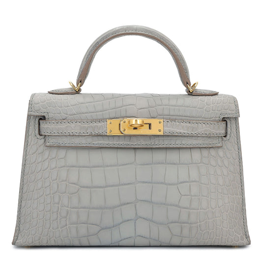 Hermès Mini Kelly II Premium Cow Leather Glacier White Golden Hardware