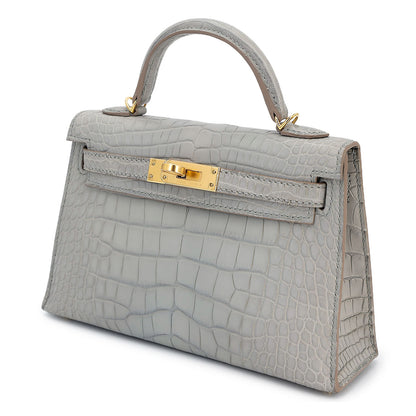 Hermès Mini Kelly II Premium Cow Leather Glacier White Golden Hardware