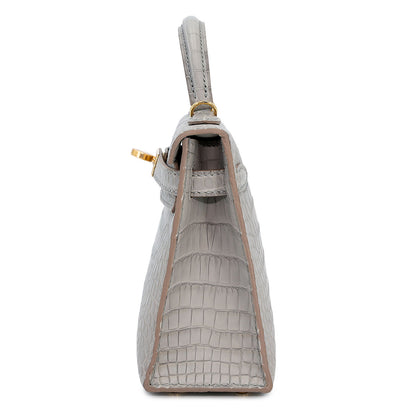 Hermès Mini Kelly II Premium Cow Leather Glacier White Golden Hardware