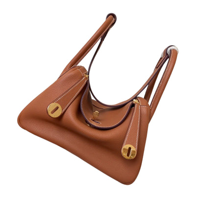 Hermès Lindy 30 Tan Calfskin Golden Hardware Cow Leather