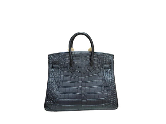 Hermès Cow Leather Birkin 25 Handbag – Black with Golden Hardware